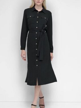 DKNY Women's Long Sleeve Collared Button Front Shirtdress Women 6